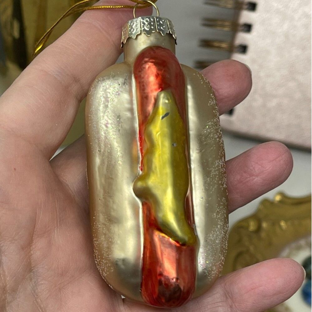 Hot Dog, Weiner, Frankfurter, Wennie, Frank Christmas Glass Vintage Ornament